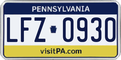 PA license plate LFZ0930
