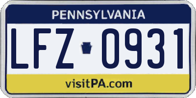 PA license plate LFZ0931