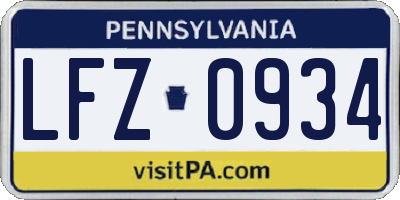 PA license plate LFZ0934
