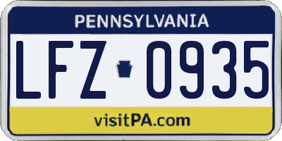 PA license plate LFZ0935