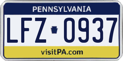 PA license plate LFZ0937