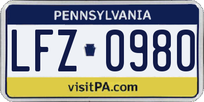 PA license plate LFZ0980