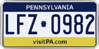 PA license plate LFZ0982