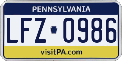 PA license plate LFZ0986