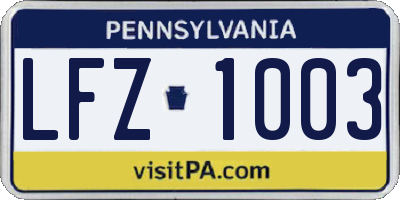 PA license plate LFZ1003