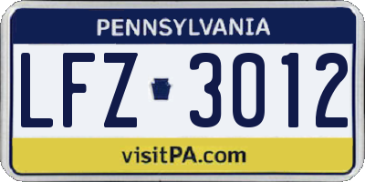 PA license plate LFZ3012