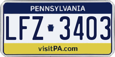 PA license plate LFZ3403
