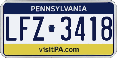 PA license plate LFZ3418