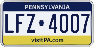 PA license plate LFZ4007