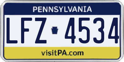 PA license plate LFZ4534