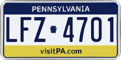 PA license plate LFZ4701