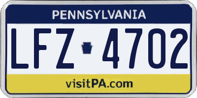 PA license plate LFZ4702