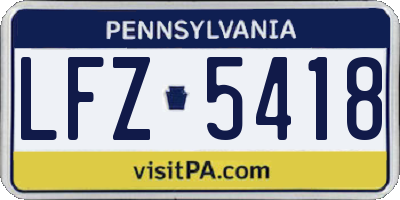 PA license plate LFZ5418