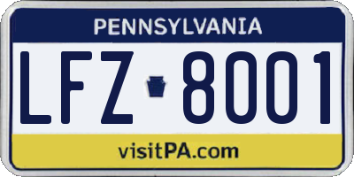 PA license plate LFZ8001