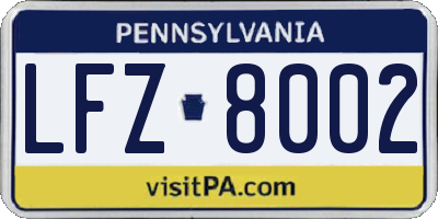 PA license plate LFZ8002