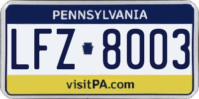 PA license plate LFZ8003