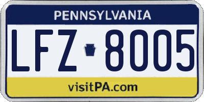 PA license plate LFZ8005