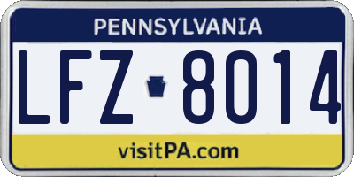 PA license plate LFZ8014