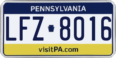 PA license plate LFZ8016