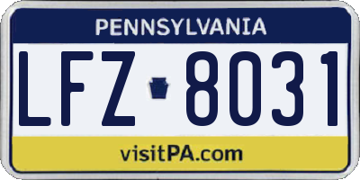 PA license plate LFZ8031