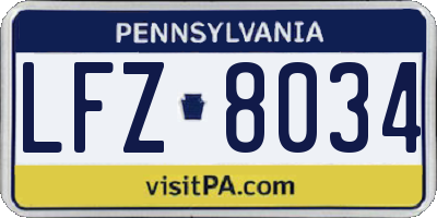 PA license plate LFZ8034