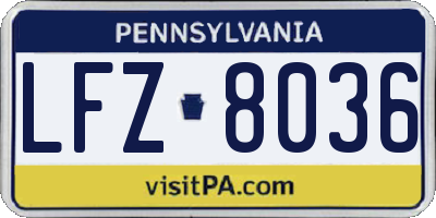 PA license plate LFZ8036