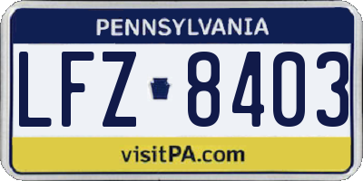 PA license plate LFZ8403