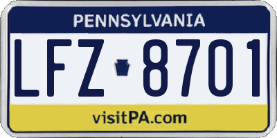 PA license plate LFZ8701