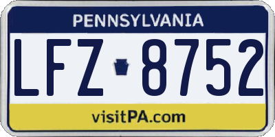 PA license plate LFZ8752