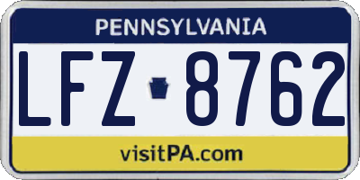 PA license plate LFZ8762