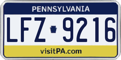 PA license plate LFZ9216