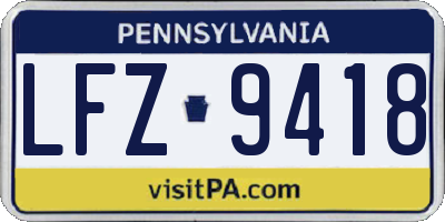 PA license plate LFZ9418