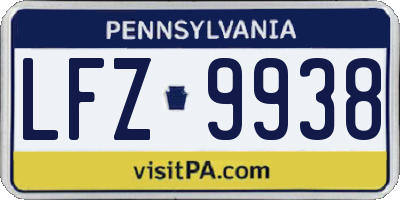 PA license plate LFZ9938