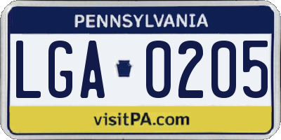 PA license plate LGA0205
