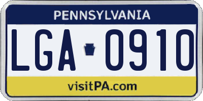 PA license plate LGA0910