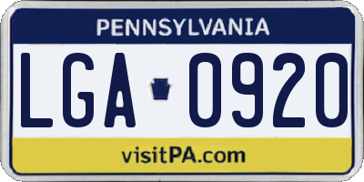 PA license plate LGA0920