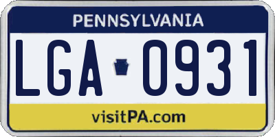 PA license plate LGA0931