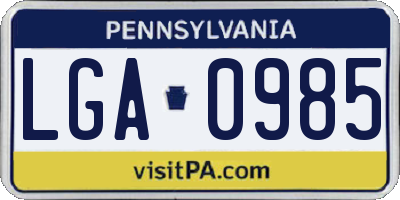 PA license plate LGA0985