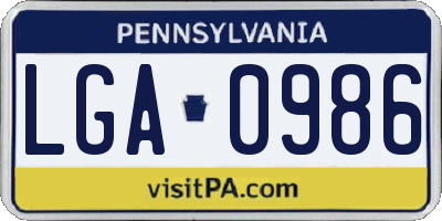 PA license plate LGA0986