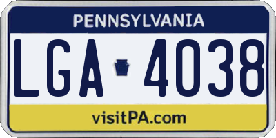 PA license plate LGA4038