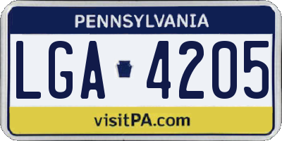 PA license plate LGA4205