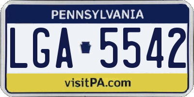 PA license plate LGA5542