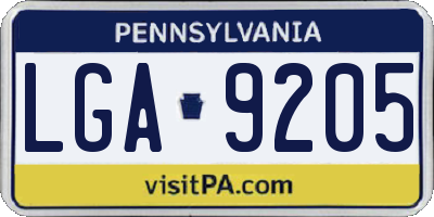 PA license plate LGA9205