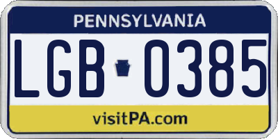 PA license plate LGB0385
