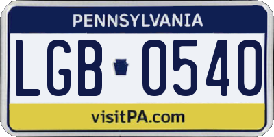PA license plate LGB0540