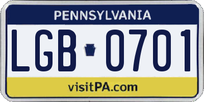 PA license plate LGB0701
