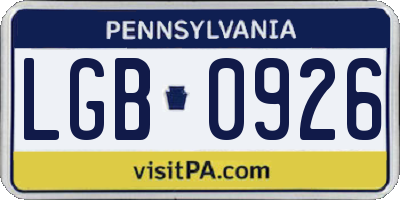 PA license plate LGB0926