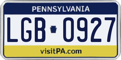 PA license plate LGB0927