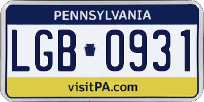 PA license plate LGB0931
