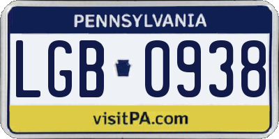 PA license plate LGB0938